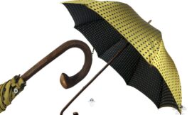 Ombrello da Donna in Legno di Ulivo e Pois Giallo
