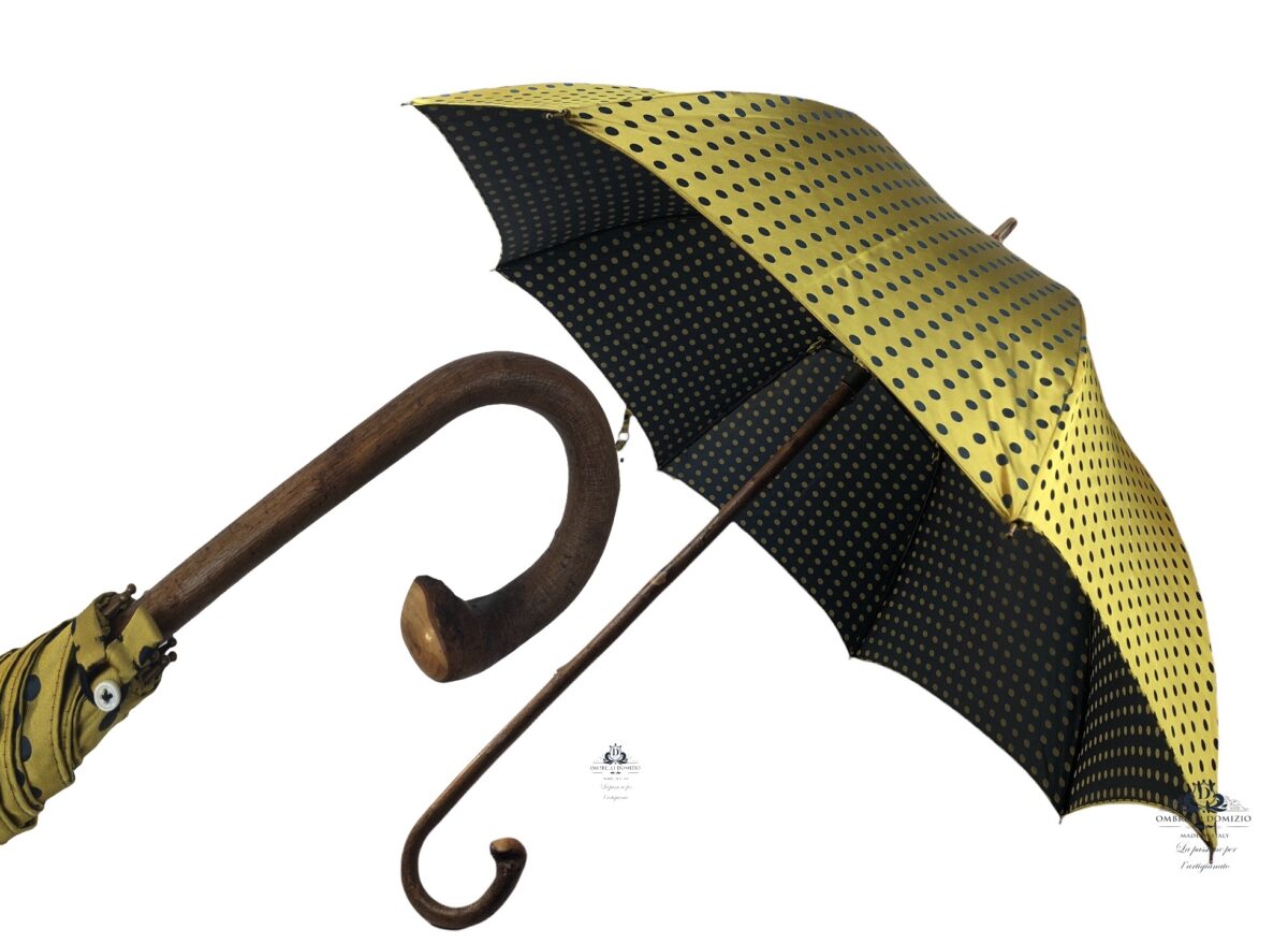 ombrello donna legno di ulivo pois giallo